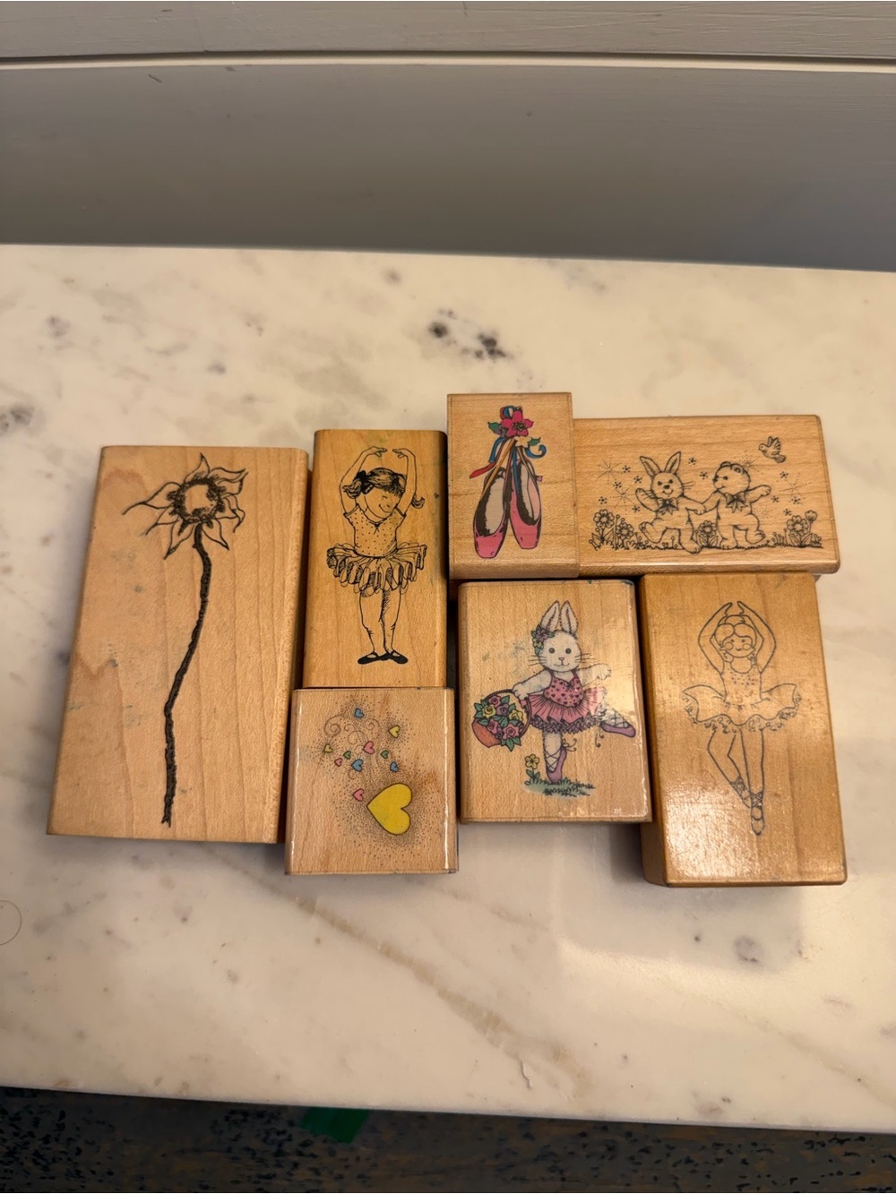 Rubber Stamps Wood Mount Set of 7